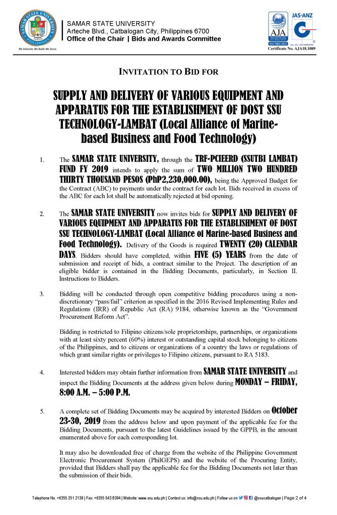 SUPPLY AND DELIVERY OF VARIOUS EQUIPMENT AND APPARATUS FOR THE ESTABLISHMENT OF DOST SSU TECHNOLOGY-LAMBAT (Local Alliance of Marine-based Business and Food Technology)_Page_2