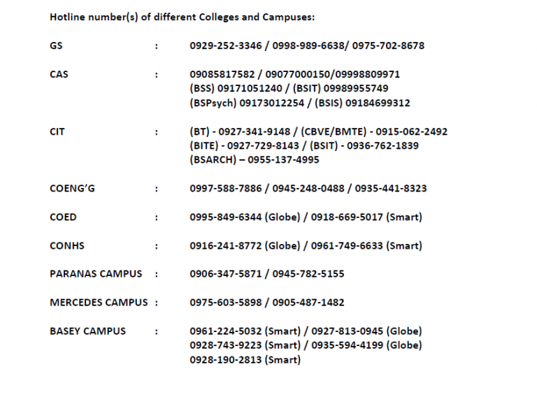 Colleges Hotline Numbers