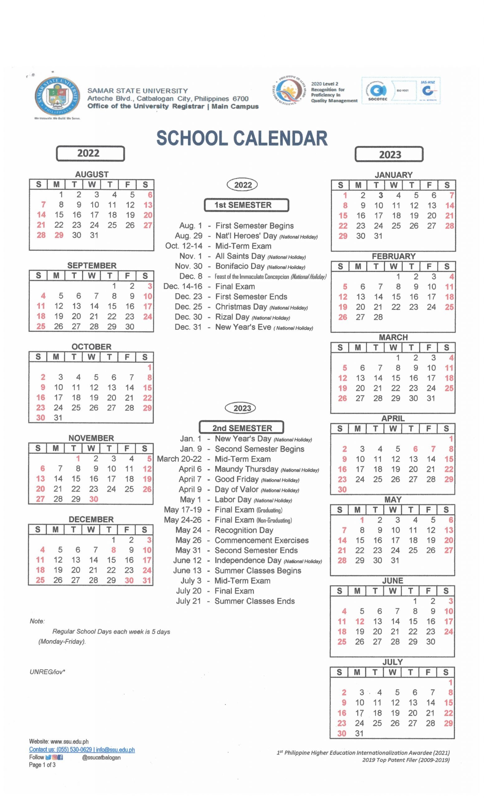 Academic Calendar