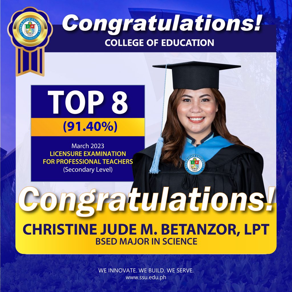 SSU-COED graduate Ms. Betanzor lands Top 8 in March 2023 LEPT Secondary ...