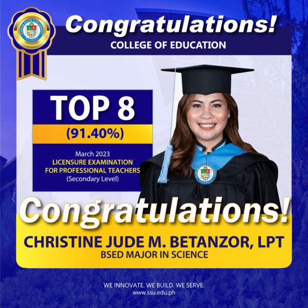 SSU-COED graduate Ms. Betanzor lands Top 8 in March 2023 LEPT Secondary Level