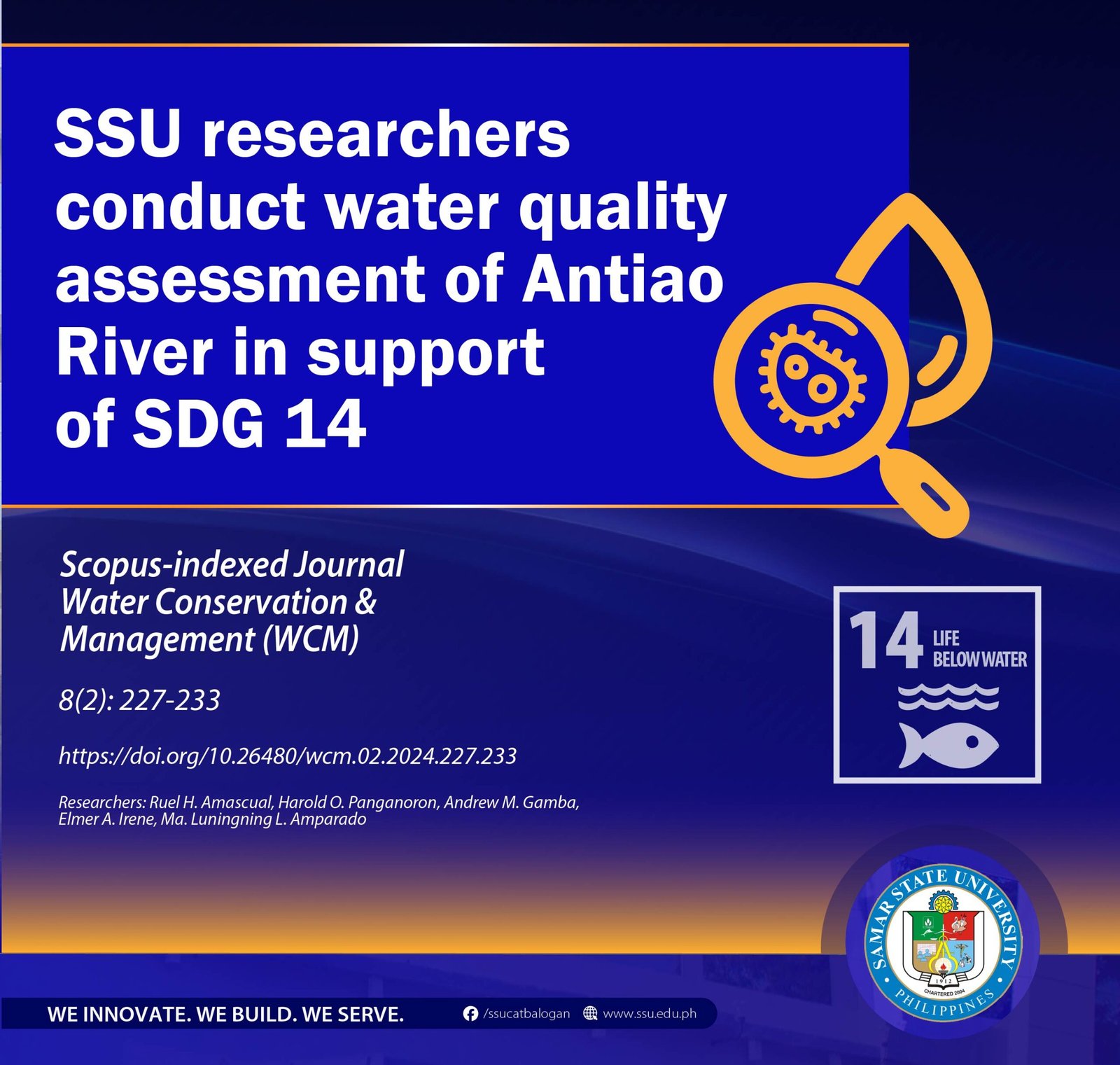 SSU researcher conducts water quality assessment of Antiao River in support of SDG 14